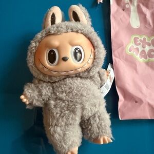 Gray Plush Doll in Bunny Outfit